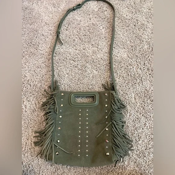 Maje M Bag - Fringe Olive Green Suede - Picture 1 of 8
